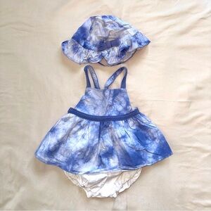 Pre-loved 3 piece set. Tie dye Dress with matching hat and bloomer shorts.